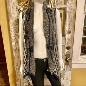 Unique Mixed Media Open Front Long Cardigan Vest